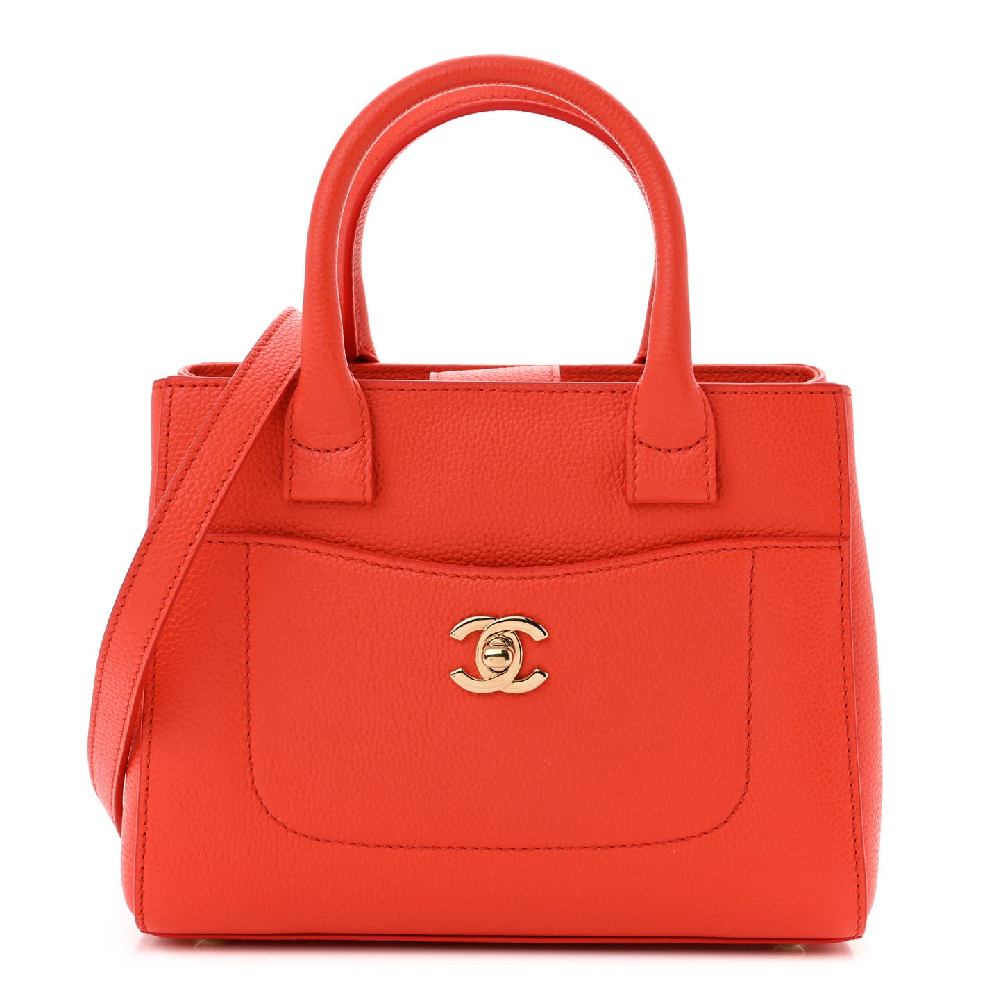 Grained Calfskin Mini Neo Executive Shopper Tote Red