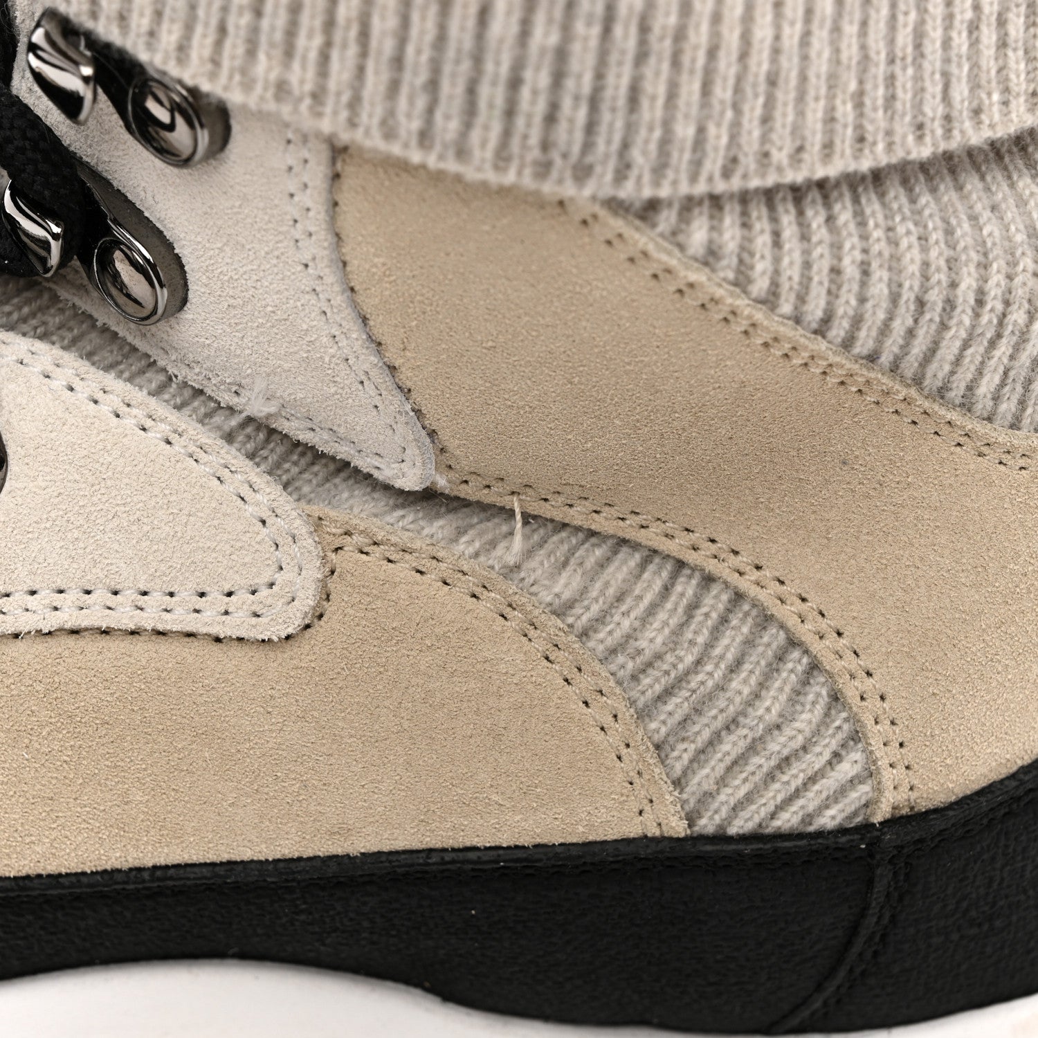 Chanel Suede Calfskin Knit CC High Top Lace Up Sneakers 40 Ivory Light Gray 9 of 11