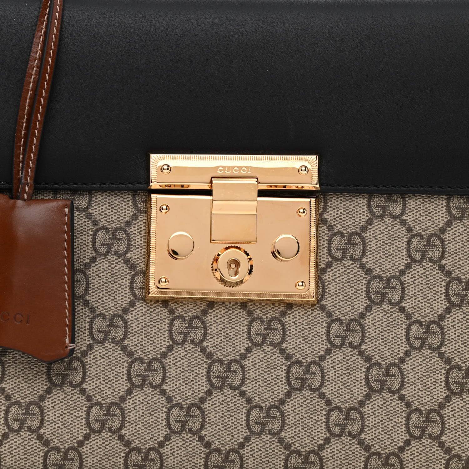 Gucci GG Supreme Monogram Calfskin Small Padlock Top Handle Bag Beige Black Cuir 8 of 10