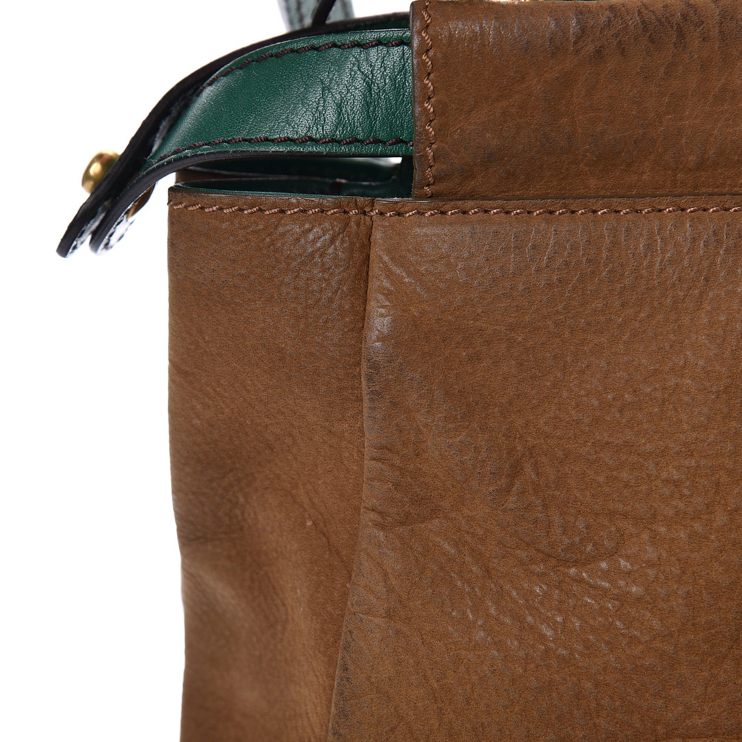 Fendi Buffalo Vitello Large Peekaboo Iconic Satchel Tobacco Verde 20 of 29