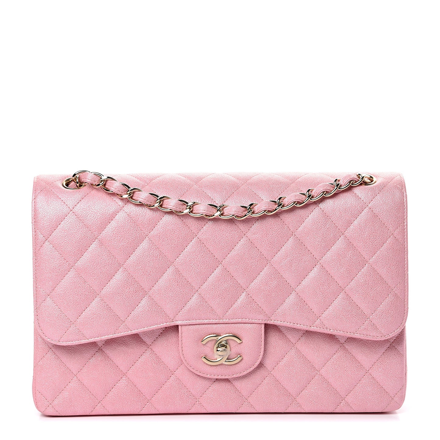 Iridescent Caviar Quilted Jumbo Double Flap Rose Pink