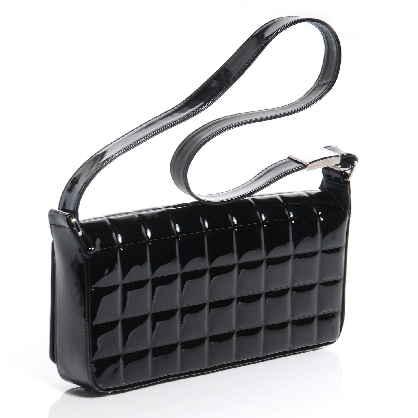 Patent Chocolate Bar Quilted CC Flap Black