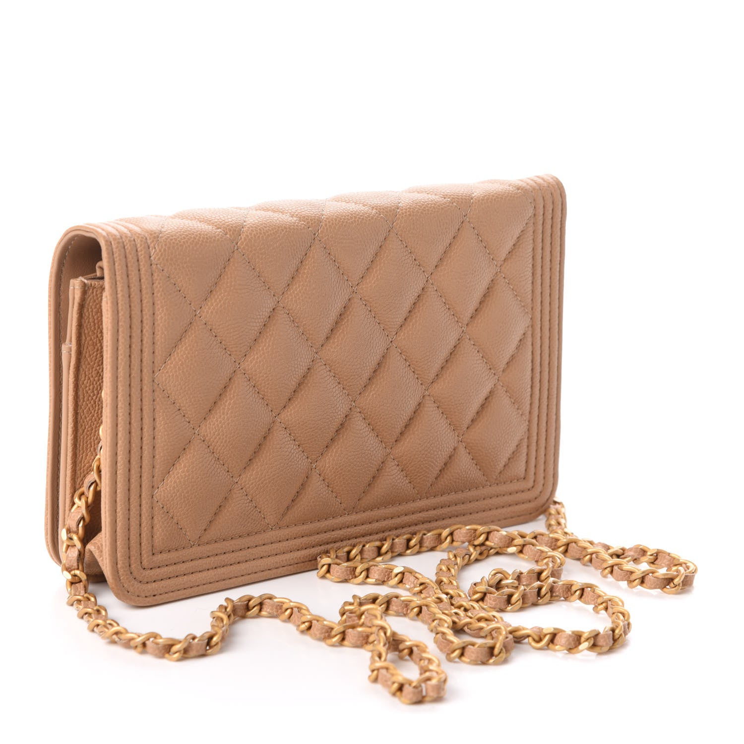 Chanel Caviar Quilted Boy Wallet On Chain WOC Dark Beige 3 of 10