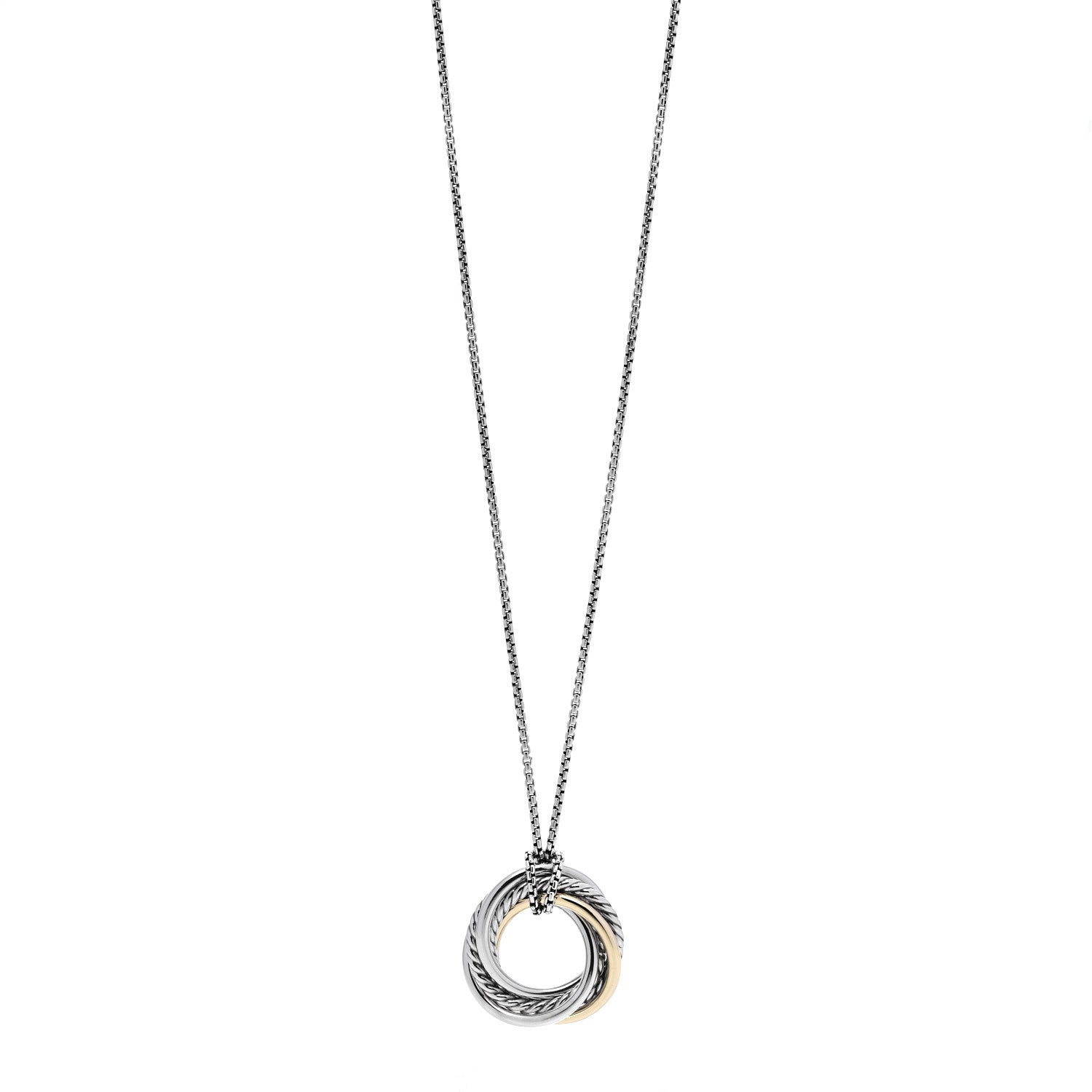 David Yurman Sterling Silver 14K Yellow Gold 28mm Crossover Pendant Necklace 1 of 5