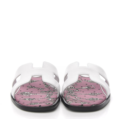 Hermes Box Calfskin Oran Sandals 37 White Bois De Rose 2 of 9