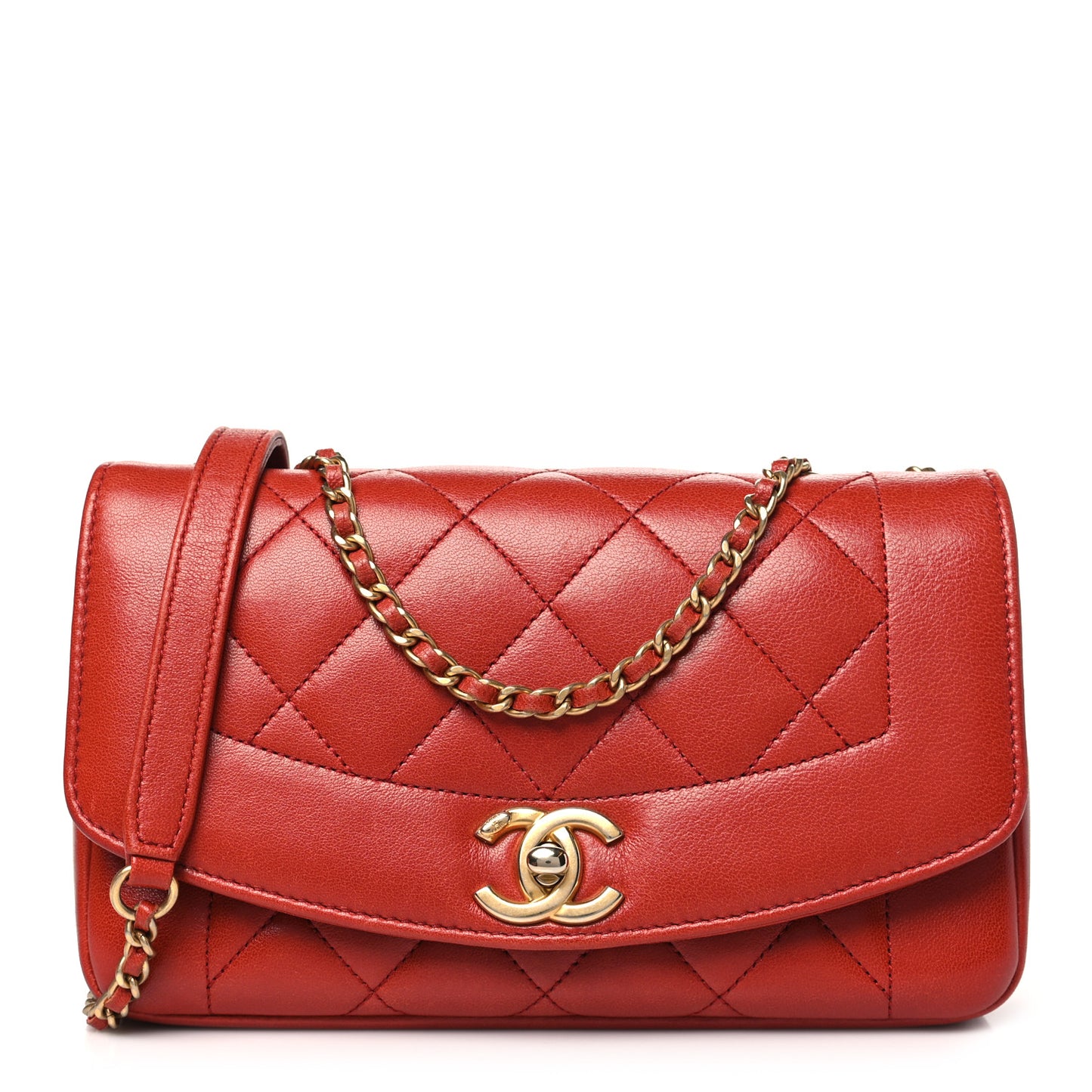 Lambskin Quilted Medium Vintage Flap Bag Red