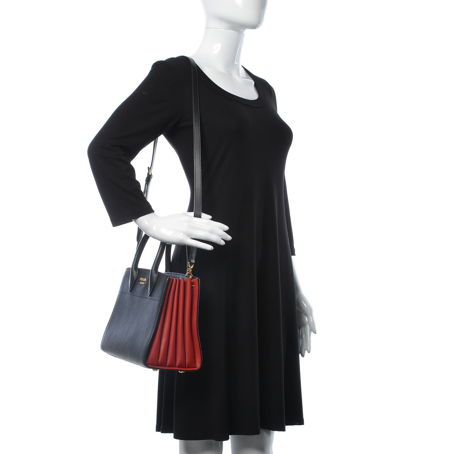 Prada Saffiano City Calfskin Small Bibliothèque Top Handle Black Fuoco 2 of 9
