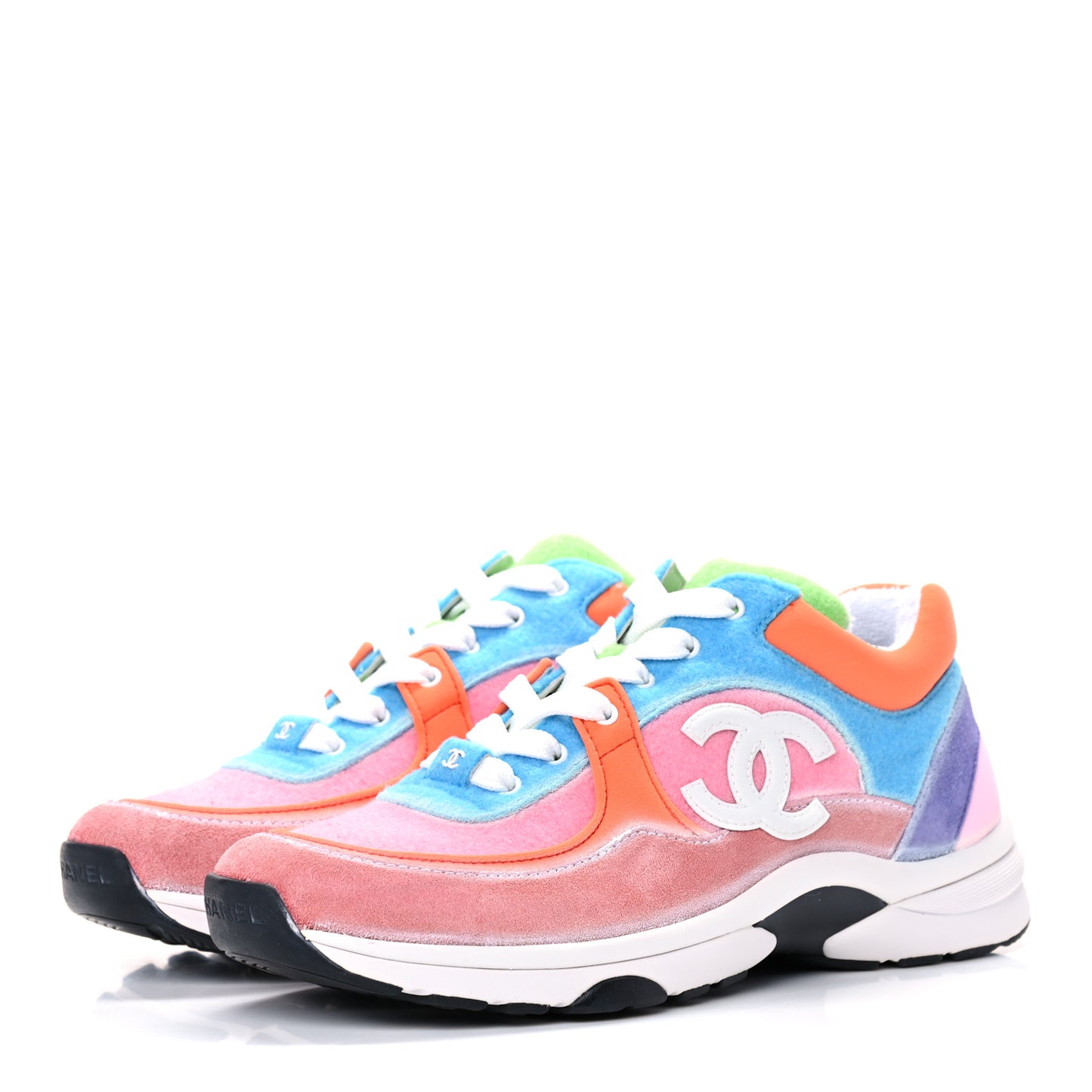 Fabric Calfskin Suede CC Womens Sneakers 38 White Multicolor