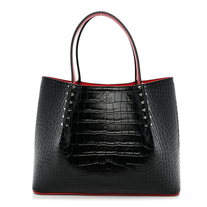 Christian Louboutin Crocodile Embossed Calfskin Spiked Small Cabarock Shopper Tote Black 1 of 9