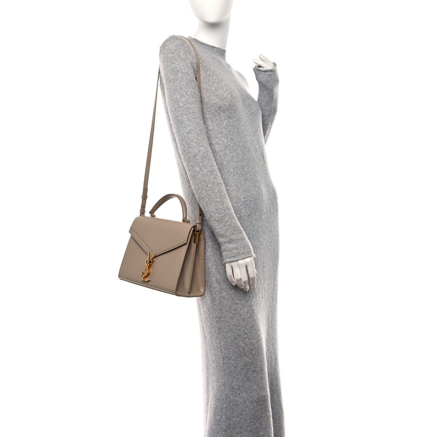 Saint Laurent Grain de Poudre Medium Classic Monogram Cassandra Top Handle Dark Beige 2 of 10