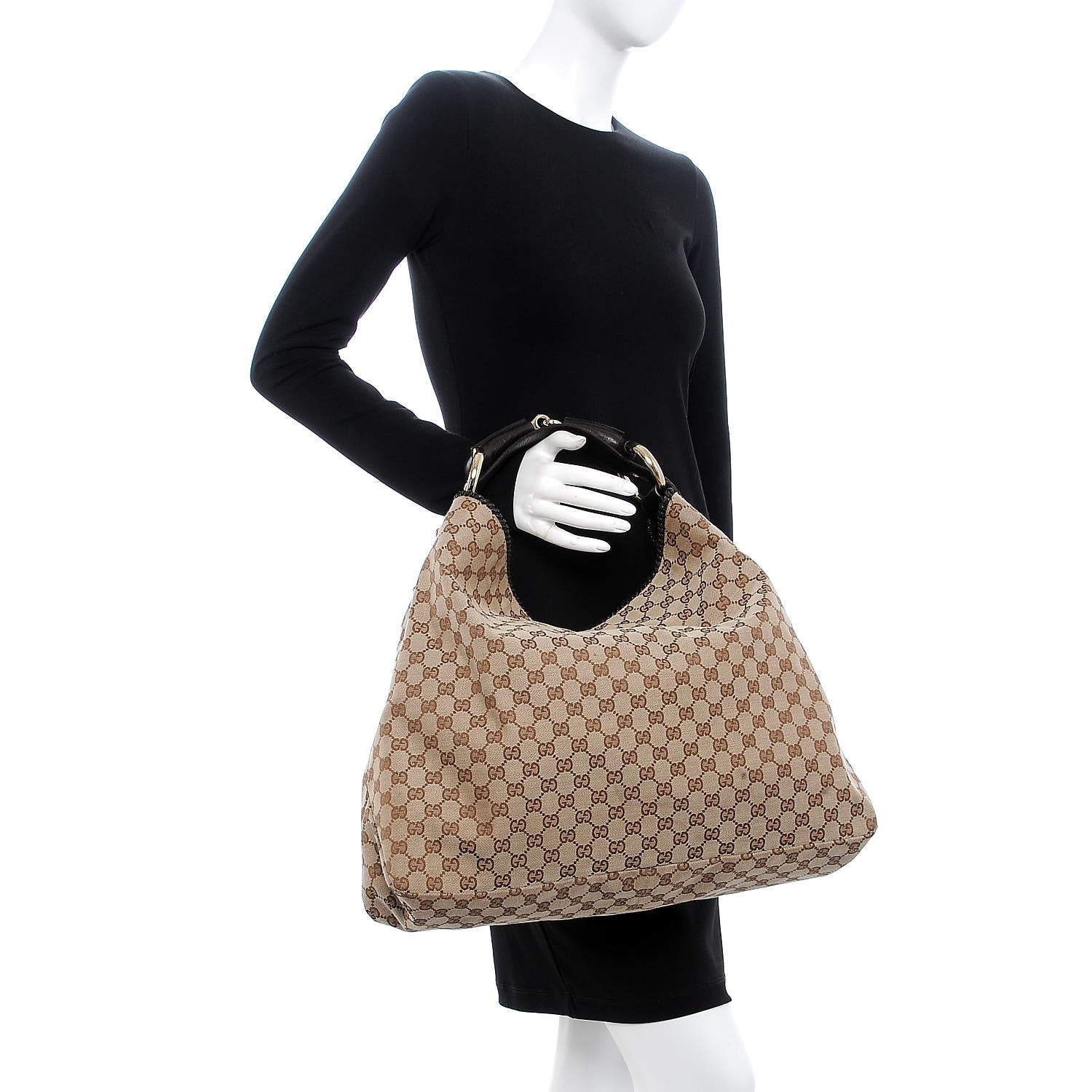 Gucci Monogram Large Horsebit Chain Hobo Dark Brown 2 of 11