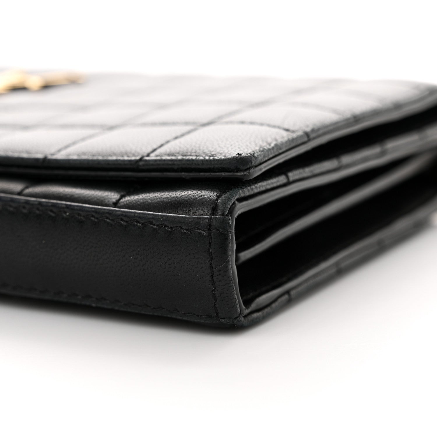 Saint Laurent Lambskin Carre Quilted Cassandre Chain Wallet Black 10 of 23