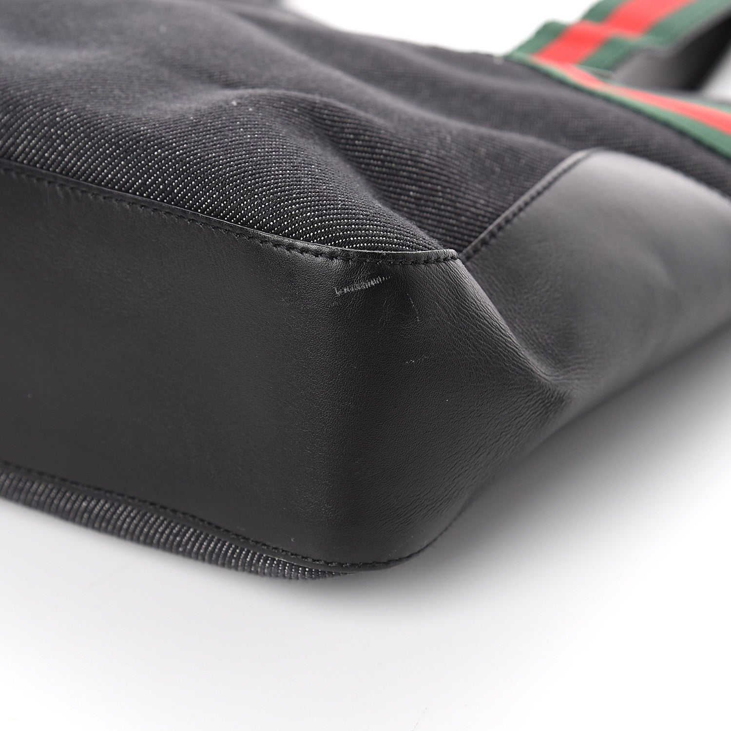 Gucci Denim Calfskin Web Tote Black 7 of 7