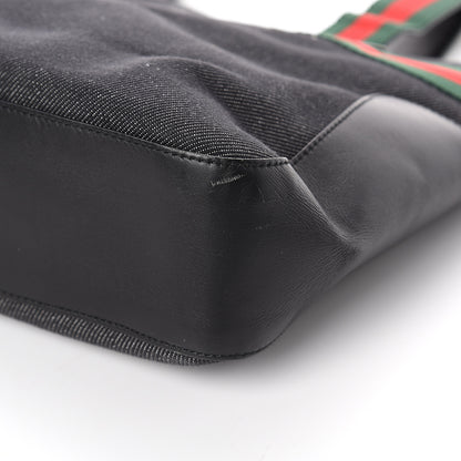 Gucci Denim Calfskin Web Tote Black 7 of 7