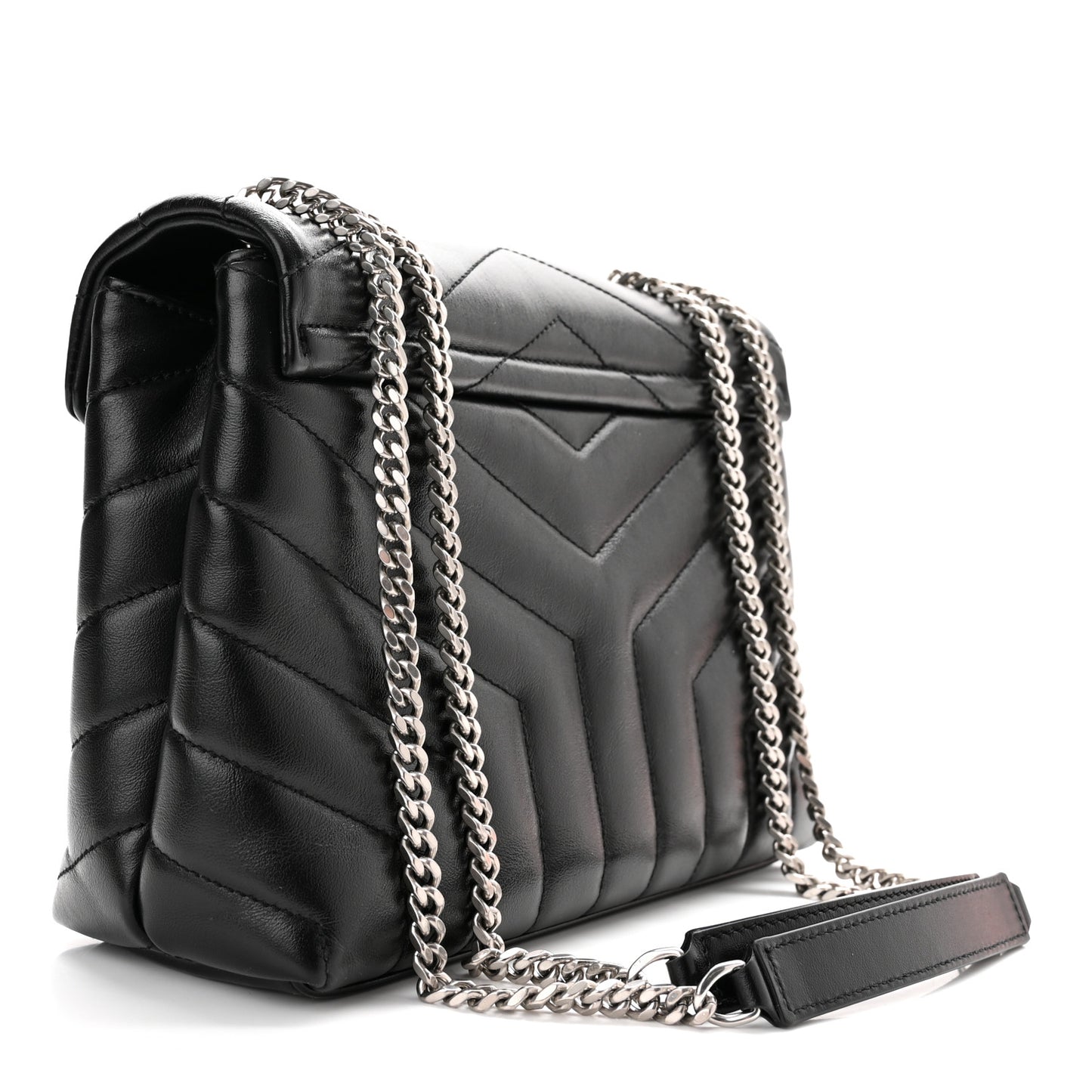 Calfskin Y Quilted Monogram Small Loulou Chain Satchel Black