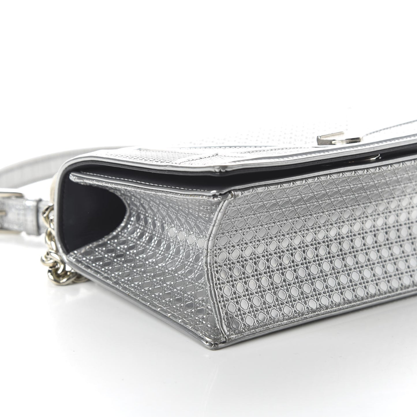 Metallic Patent Micro-Cannage Small Diorama Flap Bag Silver