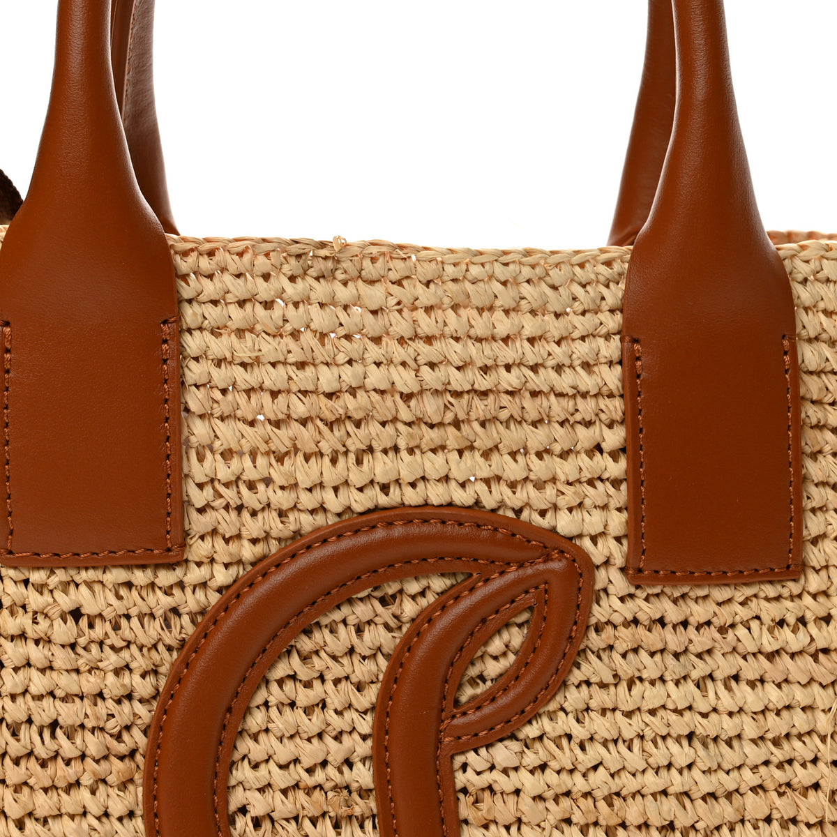 Christian Louboutin Raffia Calfskin Mini By My Side Tote Natural Cuoio 8 of 12