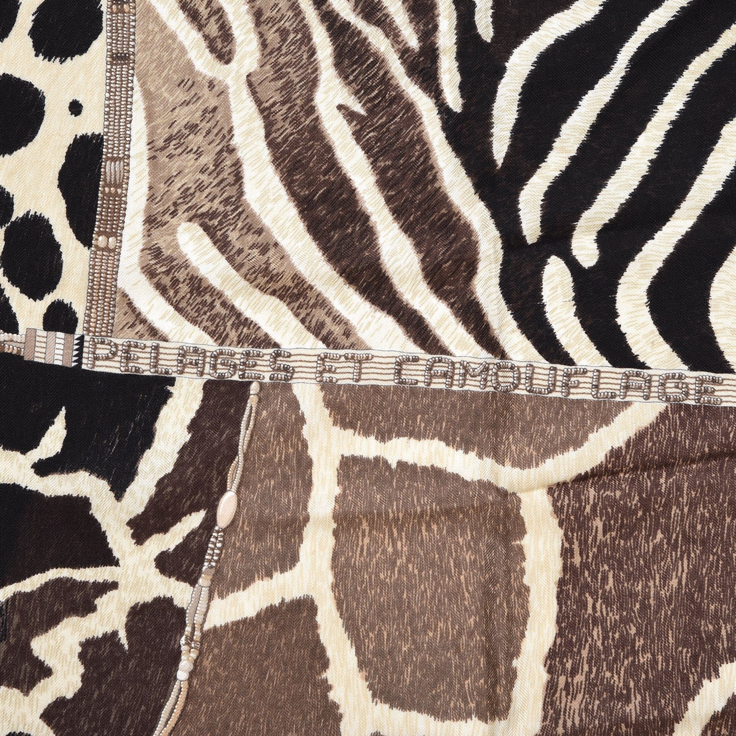 Hermes Cashmere Silk Pelages et Camouflage Fringed Scarf 90 6 of 6