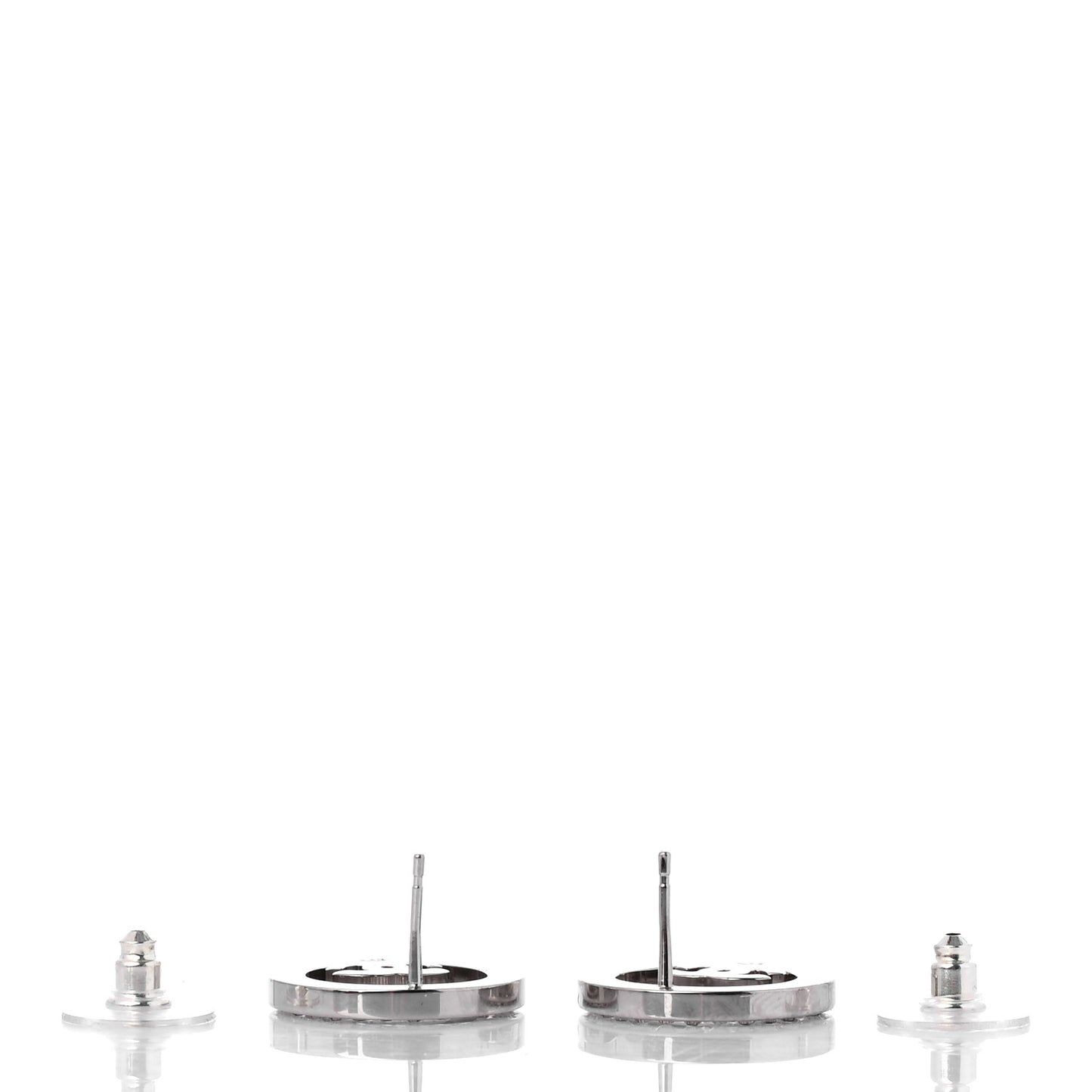 Crystal CC Round Earrings Silver