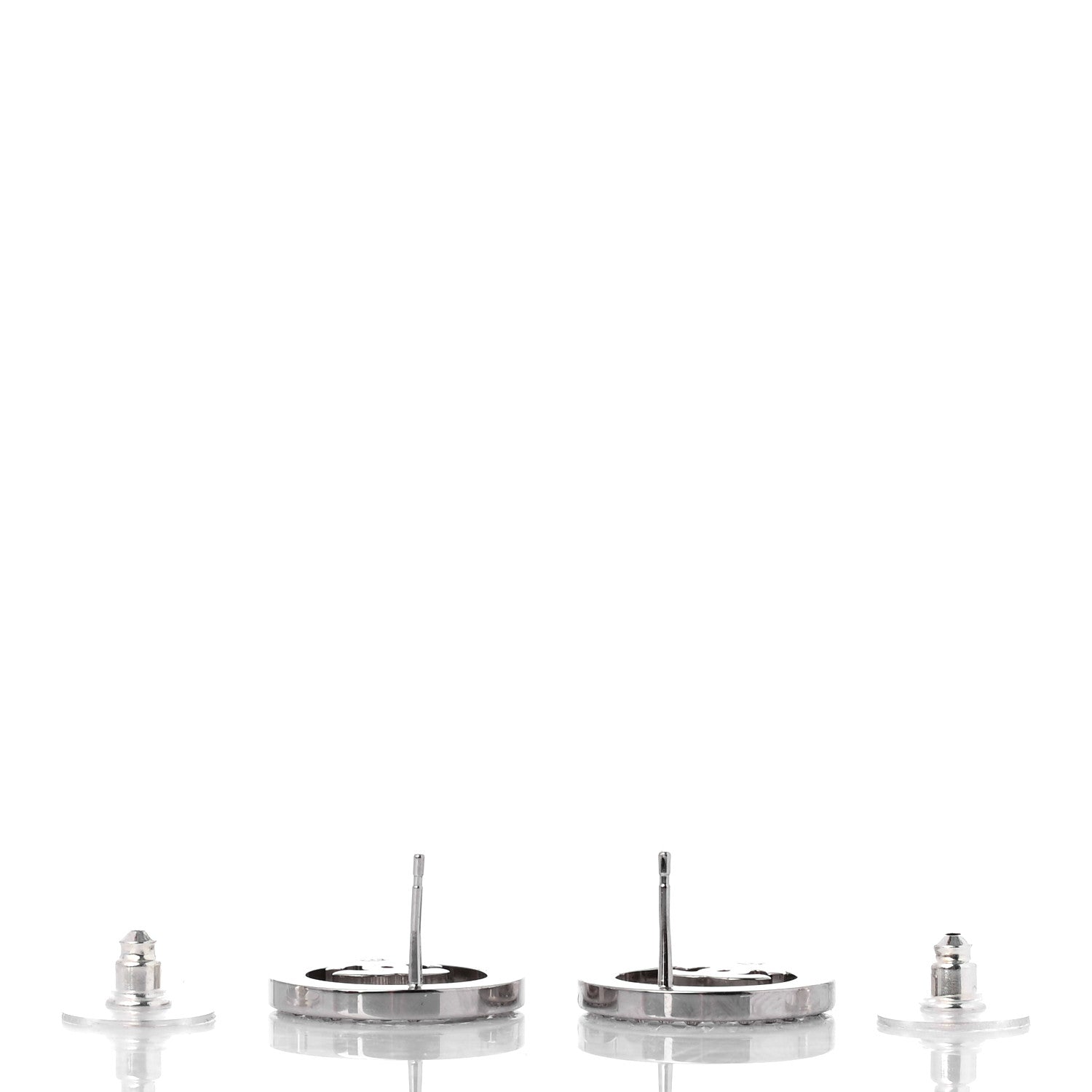 Chanel Crystal CC Round Earrings Silver 3 of 4