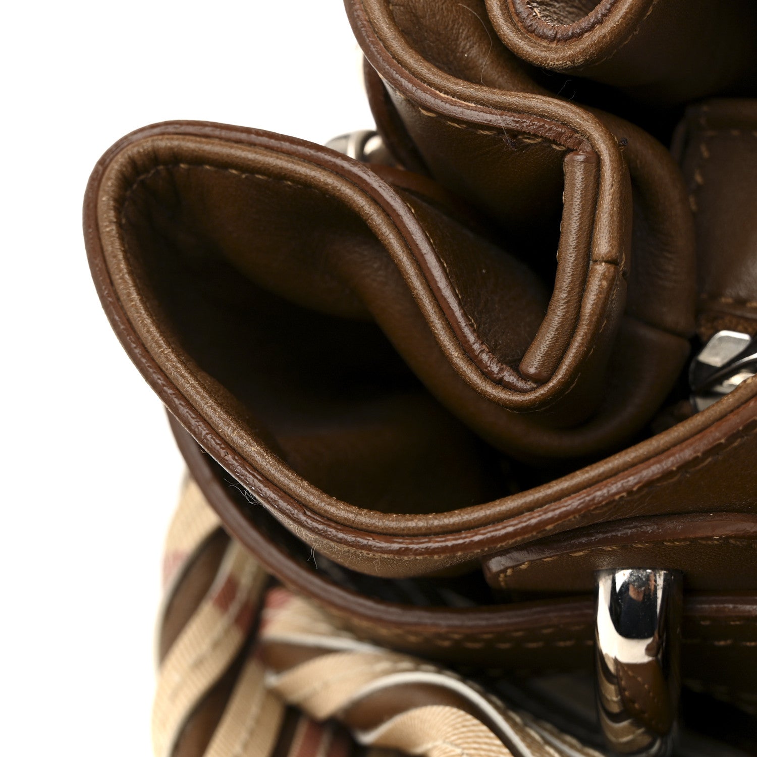 Burberry Bridle Calfskin House Check Sliced Beaton Tote Brown Ochre 17 of 17
