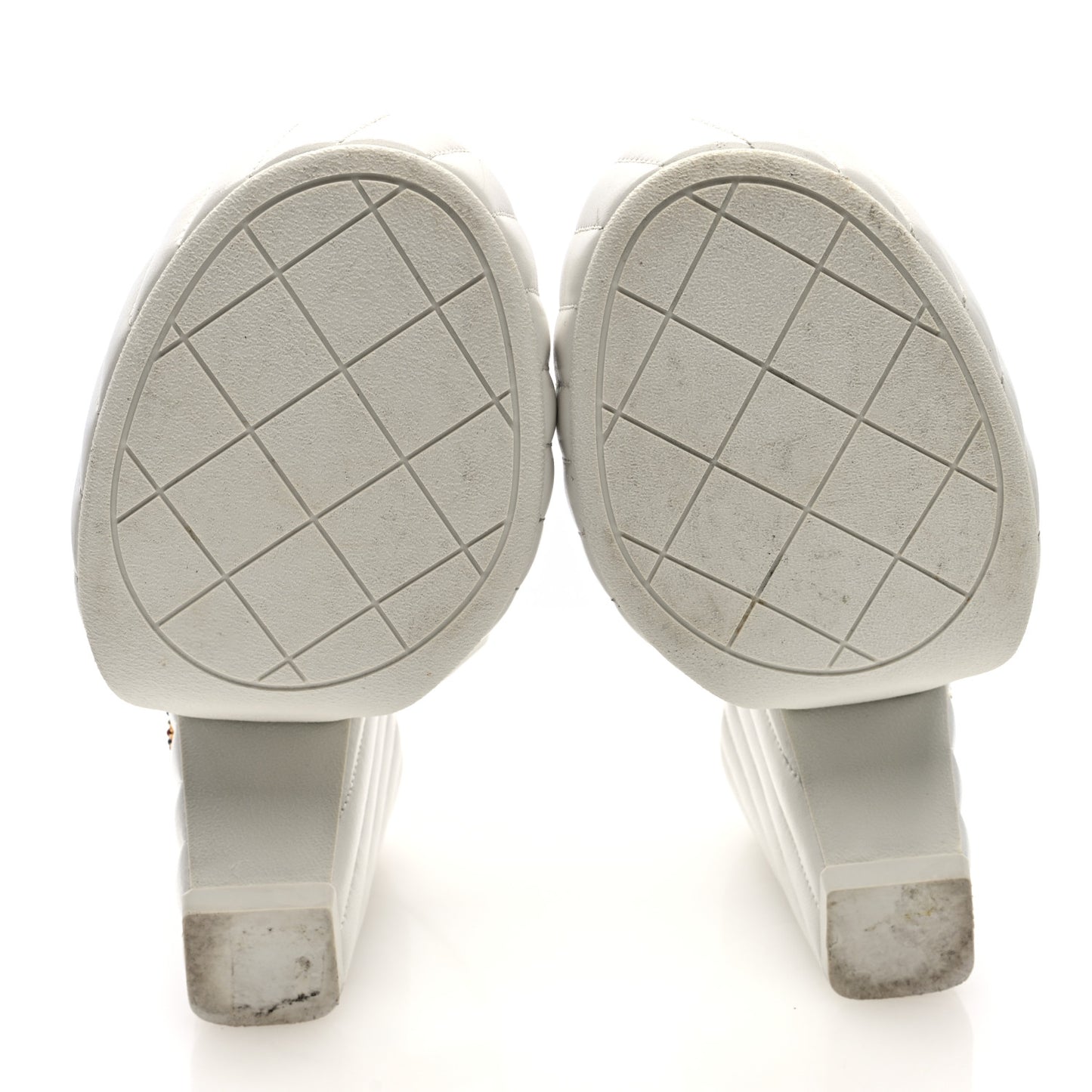 Shiny Lambskin Quilted Platform Sandals 39.5 White