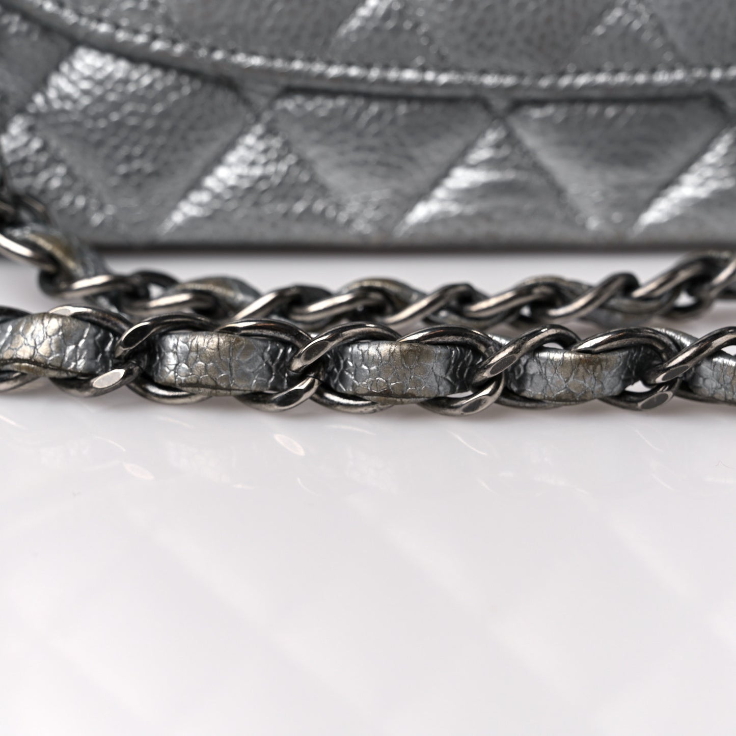 Metallic Caviar Quilted Medium Double Flap Silver