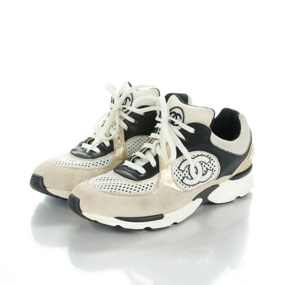 Chanel Suede Calfskin CC Sneakers 39 White Black Gold 3 of 6
