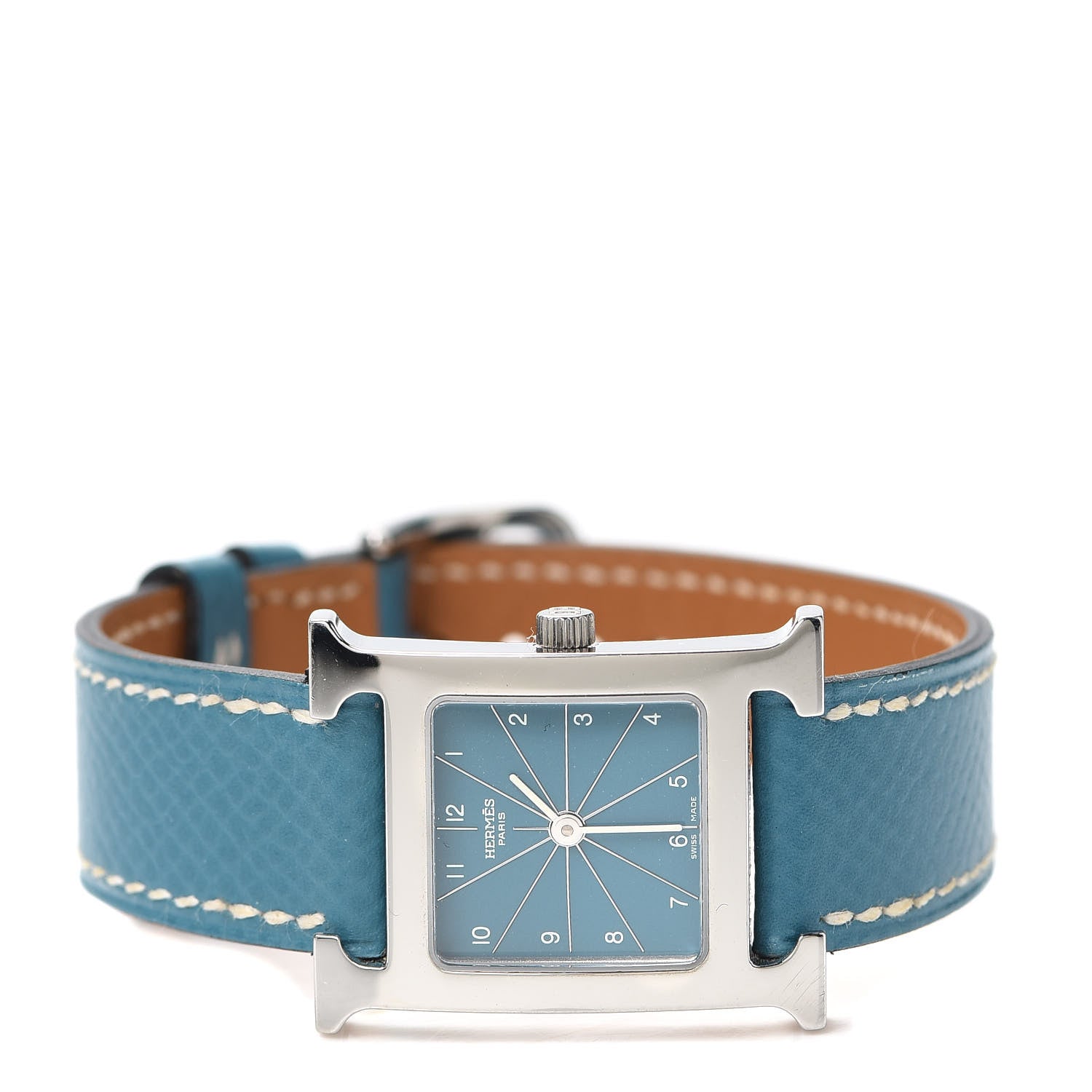 Hermes Stainless Steel Courchevel 21mm Heure H Hour Quartz Watch Blue Jean 2 of 5