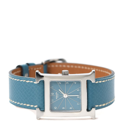 Hermes Stainless Steel Courchevel 21mm Heure H Hour Quartz Watch Blue Jean 2 of 5
