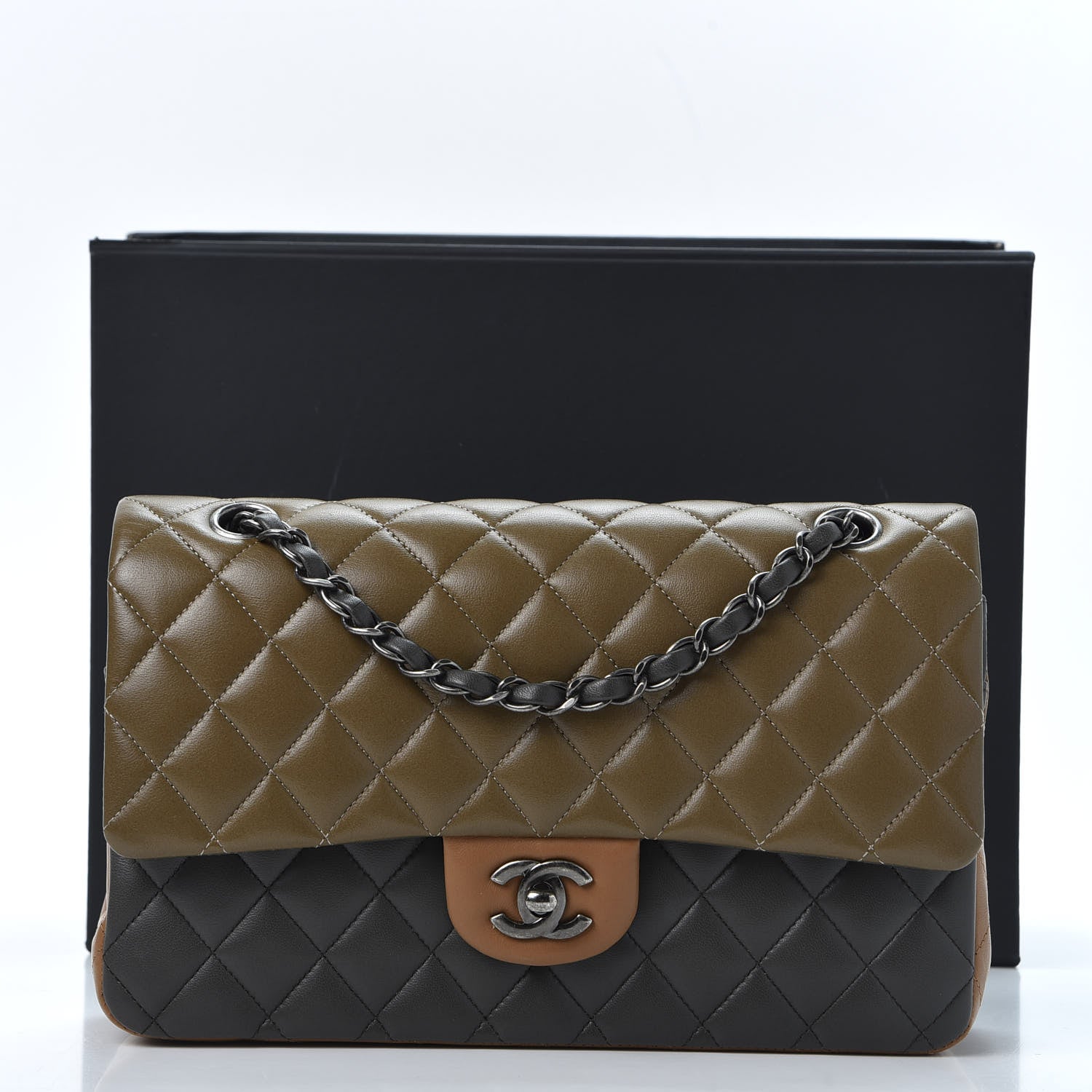 Chanel Lambskin Quilted Tri-Color Medium Double Flap Green Black Brown 10 of 10