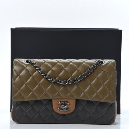 Chanel Lambskin Quilted Tri-Color Medium Double Flap Green Black Brown 10 of 10