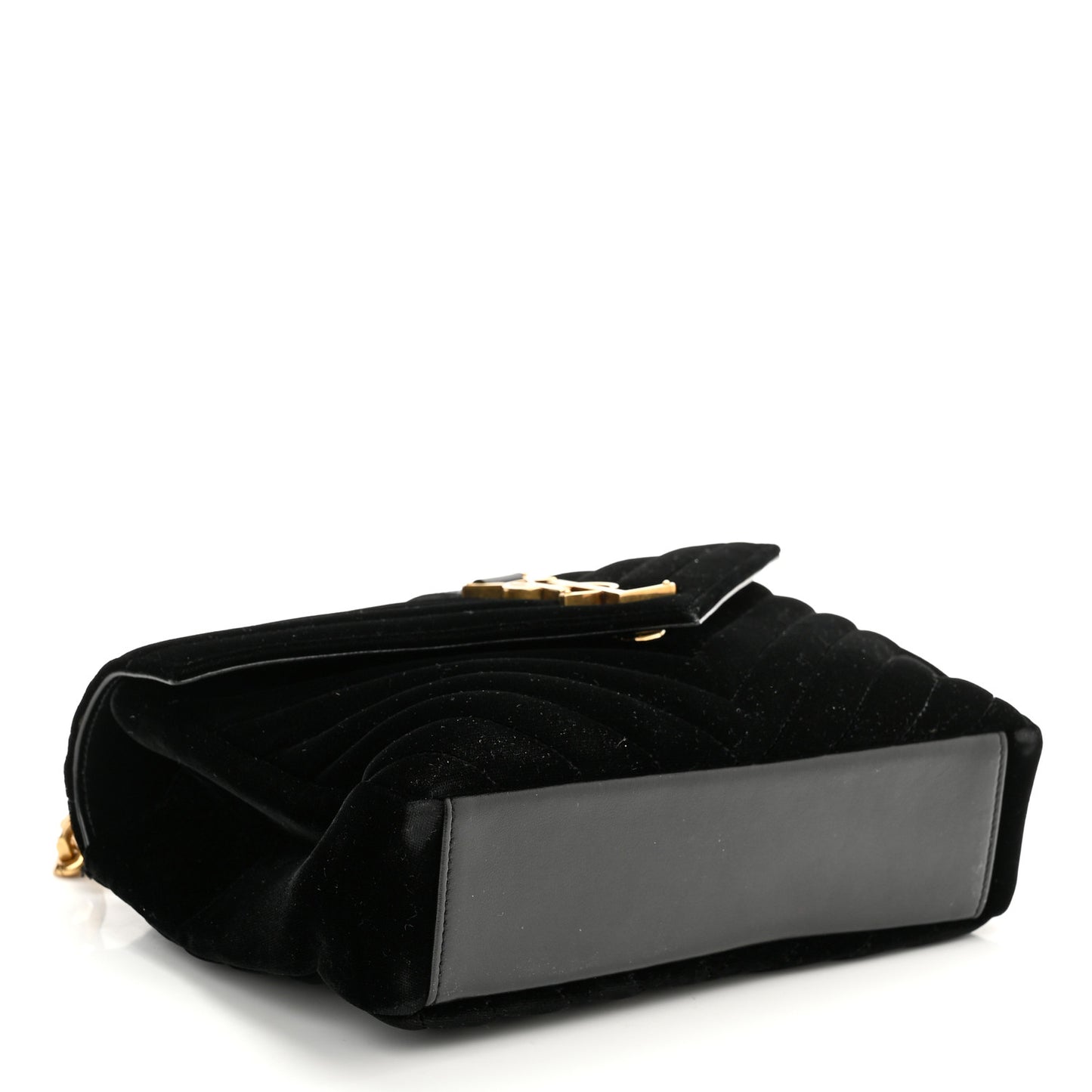 Velvet Matelasse Chevron Medium College Monogram Bag Black