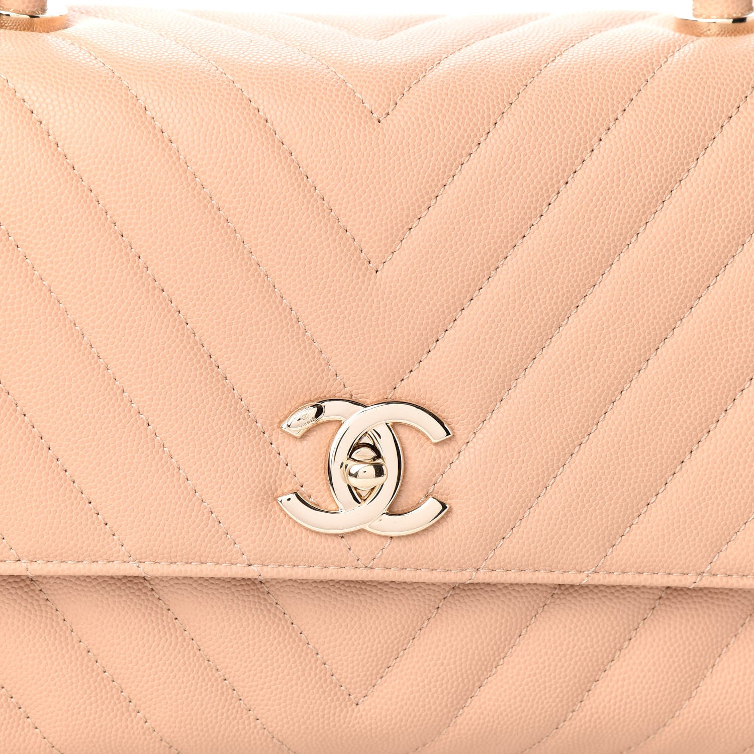 Chanel Caviar Chevron Quilted Small Coco Handle Flap Beige 8 of 10