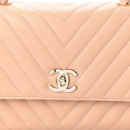 Chanel Caviar Chevron Quilted Small Coco Handle Flap Beige 8 of 10