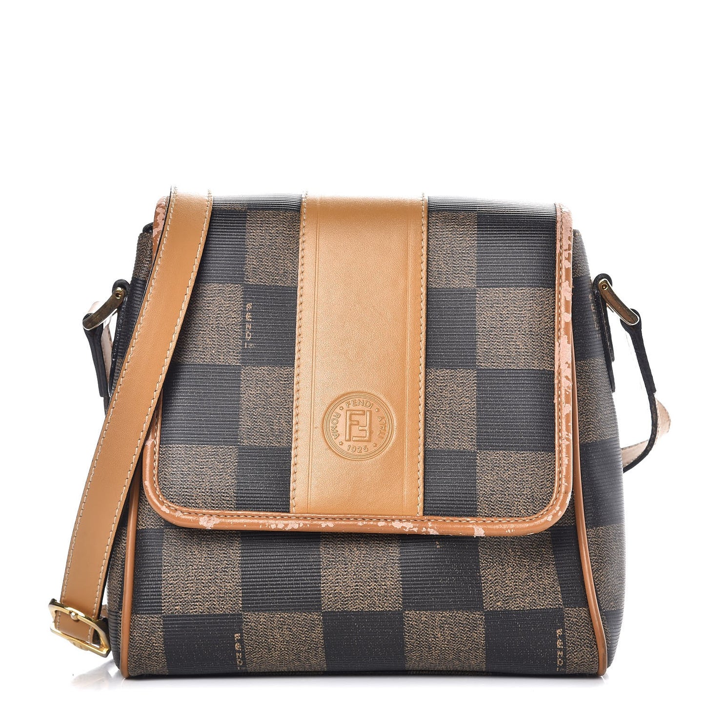 Coated Canvas Checkered Crossbody Bag Tobacco Tan