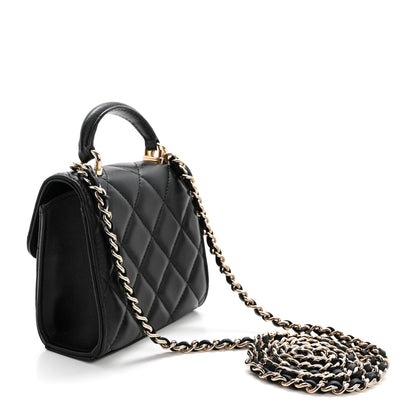 Chanel Lambskin Quilted Top Handle Flap Clutch With Chain Black 3 of 12