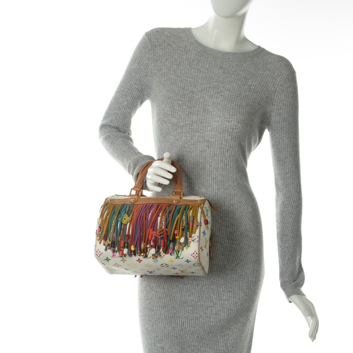 Monogram Multicolor Fringe Speedy 25 White
