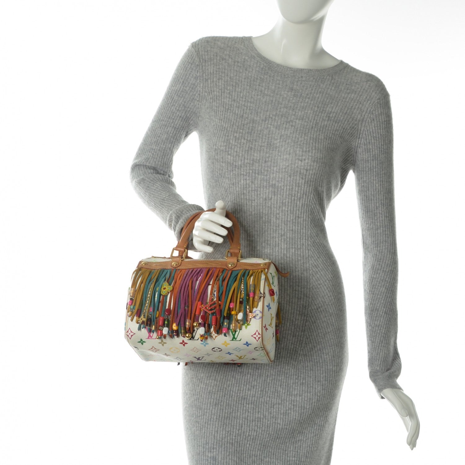 Louis Vuitton Monogram Multicolor Fringe Speedy 25 White 2 of 7