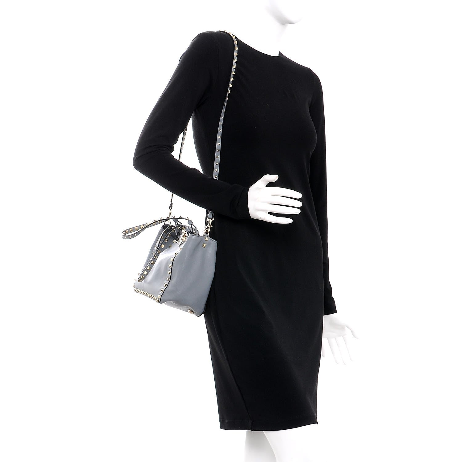 Valentino Garavani Vitello Small Rockstud Tote Grey 2 of 7