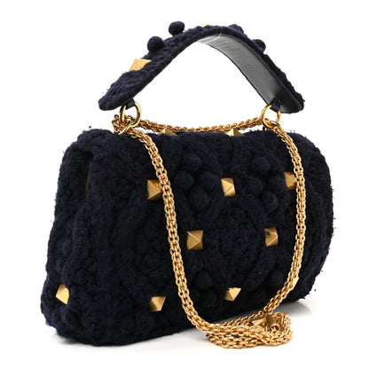 Valentino Garavani Cashmere Large Roman Stud Shoulder Bag Marine 4 of 17
