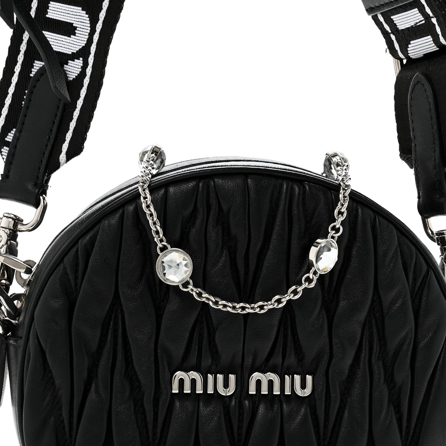 Nappa Matelasse Crystal Round Crossbody Bag Black