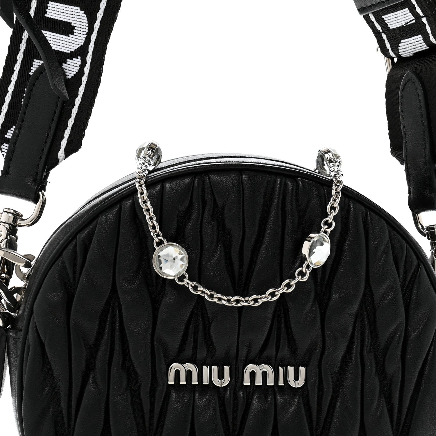 Miu Miu Nappa Matelasse Crystal Round Crossbody Bag Black 7 of 13