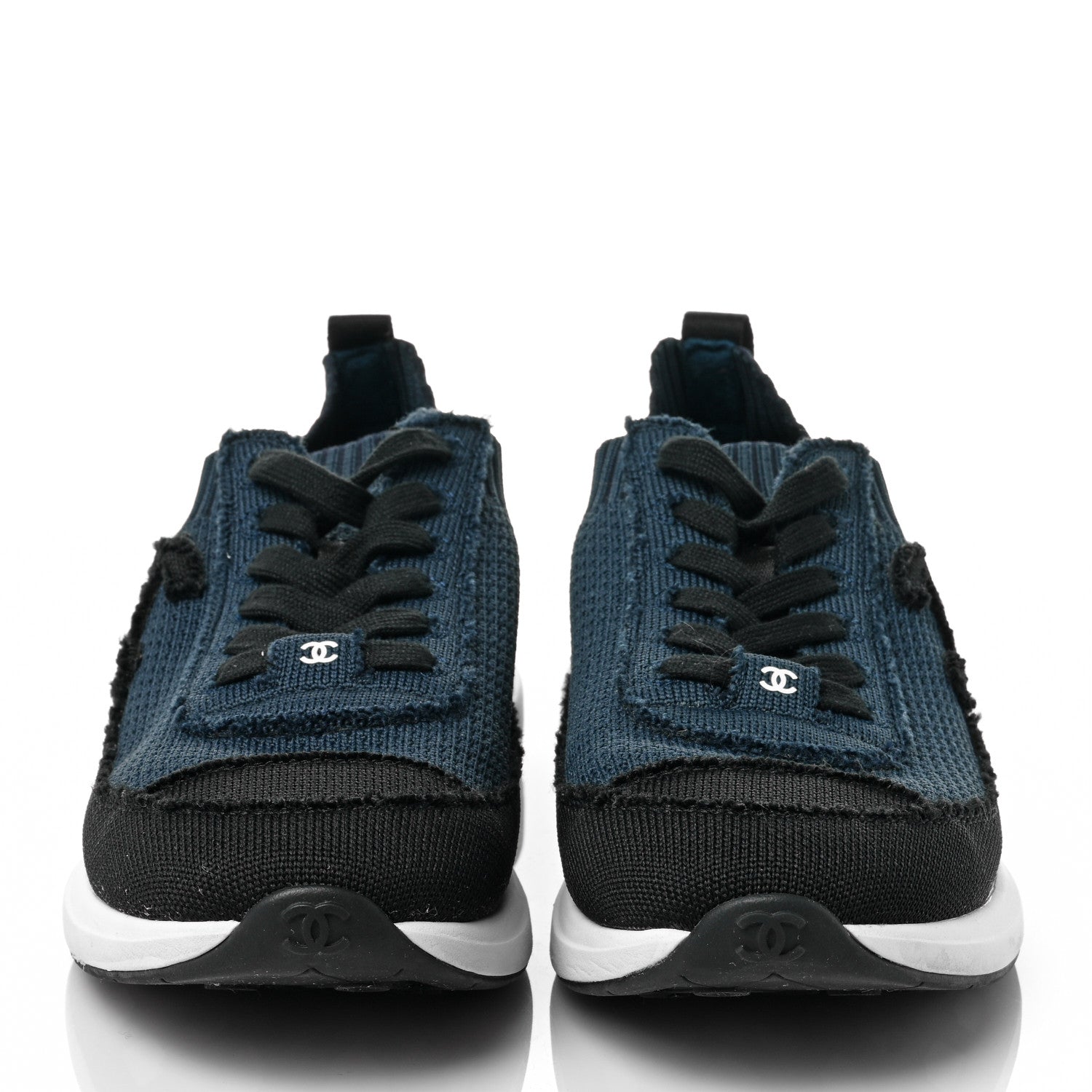 Chanel Fabric Logo Sneakers 40 Navy Black 3 of 9