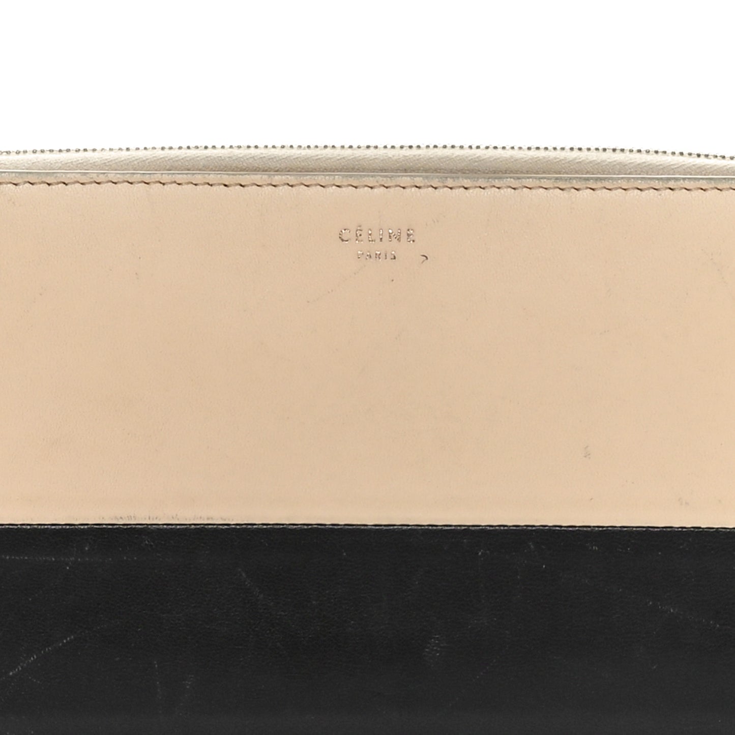 Lambskin Large Zip Around Multifunction Wallet Beige Black