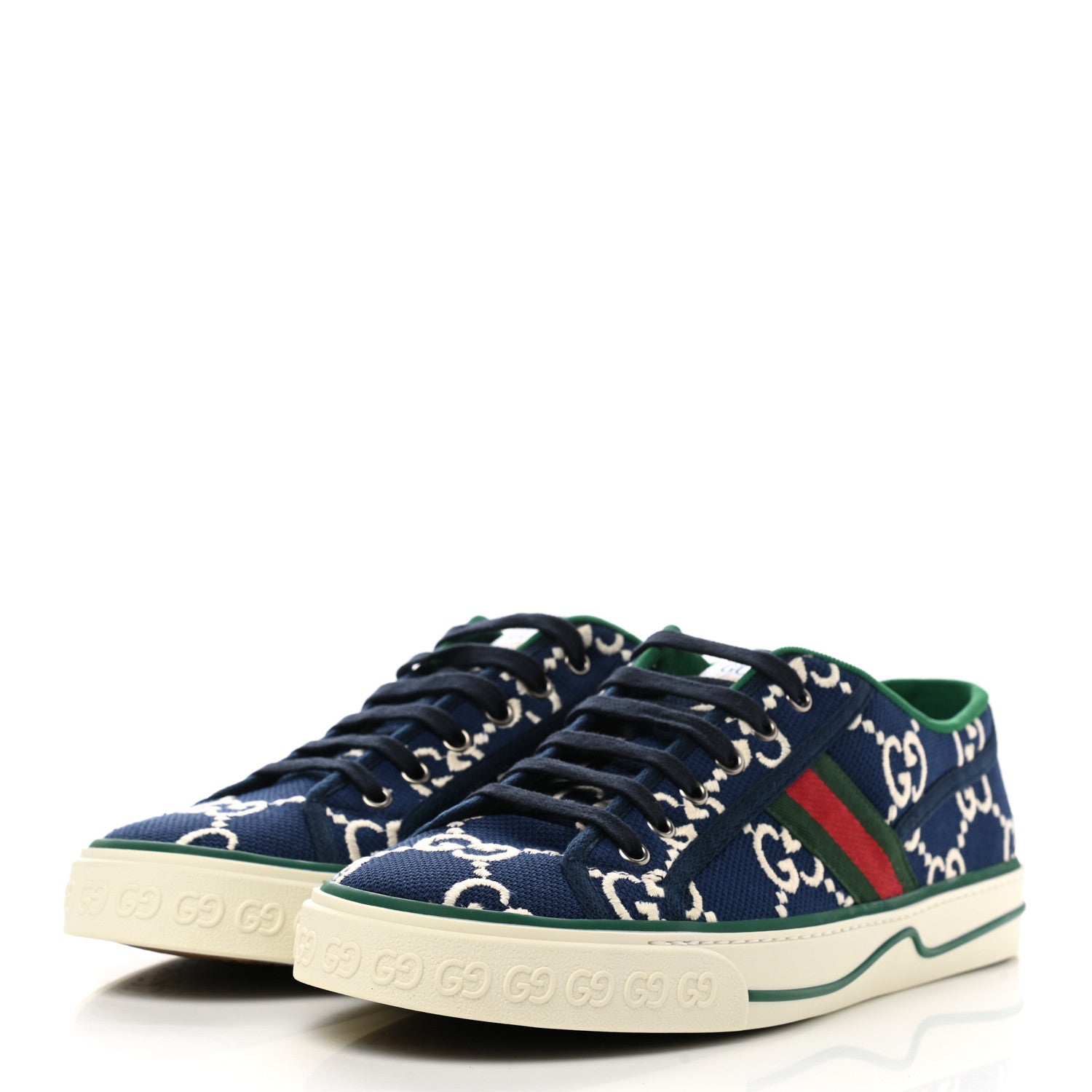Gucci Cotton GG Monogram Web Mens 1977 Tennis Sneakers 10 Ink Ivory Blue 3 of 9