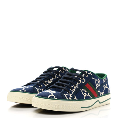 Gucci Cotton GG Monogram Web Mens 1977 Tennis Sneakers 10 Ink Ivory Blue 3 of 9
