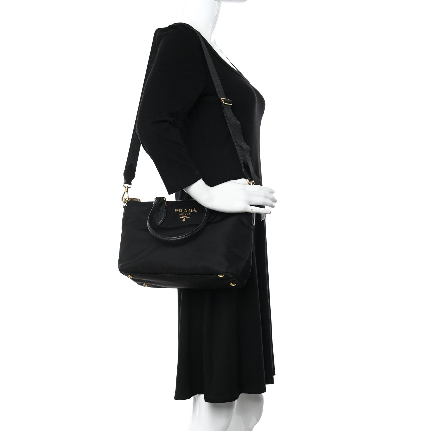 Prada Tessuto Nylon Saffiano Small Satchel Black 2 of 9