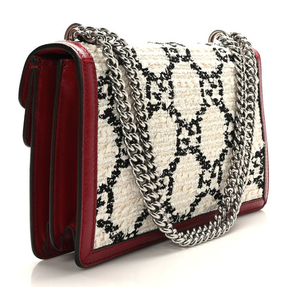 Gucci Tweed GG Monogram Small Dionysus Shoulder Bag White Black Romantic Cherry 3 of 10