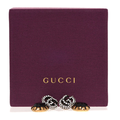 Gucci Crystal Double G Earrings Black Aged Gold 5 of 5